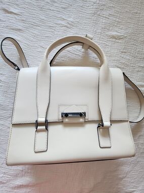 BCBGMaxAzria Cream Structured Satchel with Top Handles